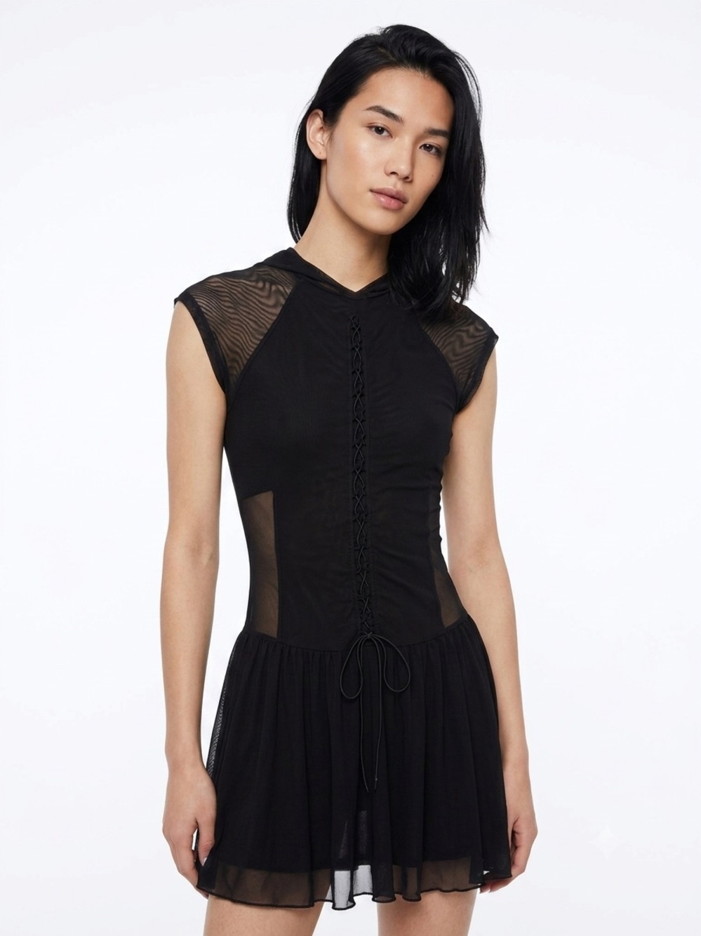 NEW PINK Gothic Mesh Dress Lace-Up Cutouts Edgy Festival Grunge Emo Size Small